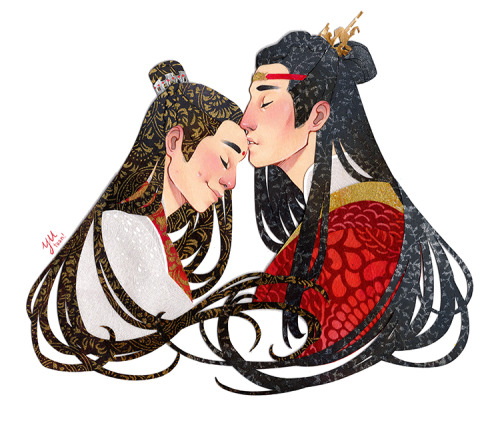 Papercraft commission of Lan Xichen and Jin Guangyao in wedding attire! …I just… wanna