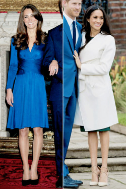 rachelmarkle:Kate and Meghan’s engagement announcement looks | 11/16/2010 | 11/27/2017 | My favorite thing is how both are simply beaming with happiness🌞