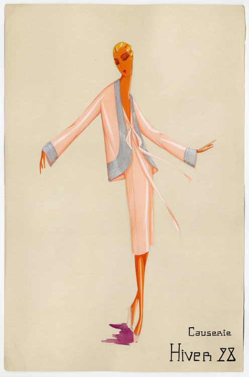 Jeanne Lanvin, Causerie, 1928, Sketch, gouache on paper