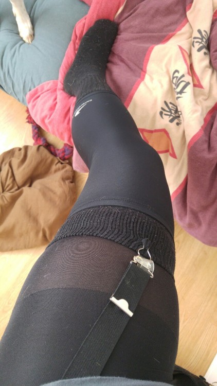 miniar:  duxwontobey:  miniar:  Dressing for the arctic winter like…..  That is a wonderful manly tighted leg   The tights are essential.. very important… if not only to keep the fucking clips from the fucking garter belt off my fucking skin… 