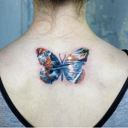 Butterfly Landscape Tattoo Artist: EQUILATTERA ▲ Private Tattoo Studio ▲ ❂ MIΔMI ❂ 