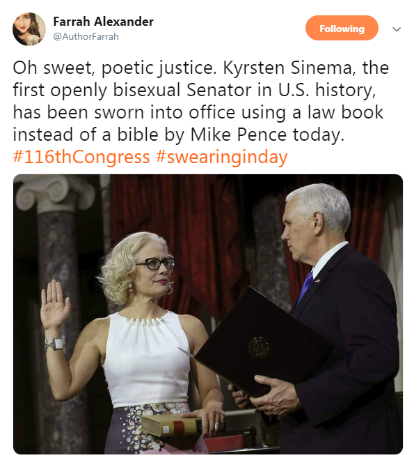 profeminist: “Oh sweet, poetic justice. Kyrsten Sinema, the first openly bisexual
