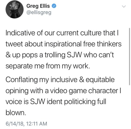 bunabi:theprettynerdie:Greg Ellis is OFFICIALLY cancelled. He says he is “drawn to”