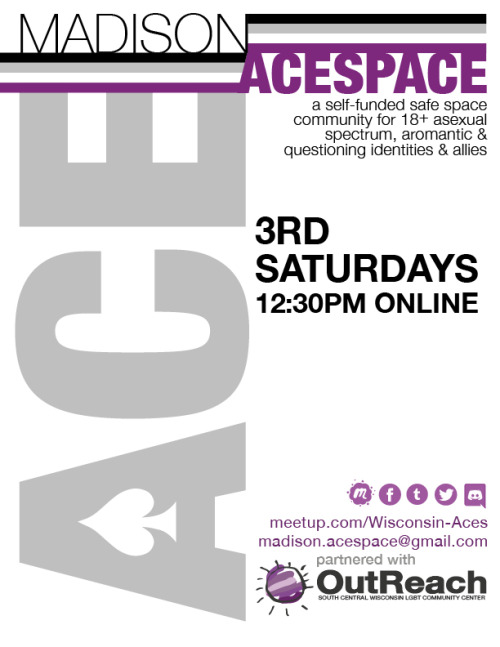 The online February 2021 Madison Acespace Support Group meetup will be Saturday, February 20th, 12:3