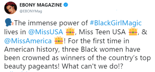 securelyinsecure: For the first time in history, all of the country’s top pageant winners are black!