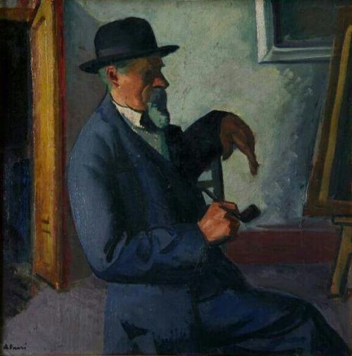 Portrait of Father   -   Achille Funi, 1924Italian,  1890-1972oil on panel , 46 x 46 cm.