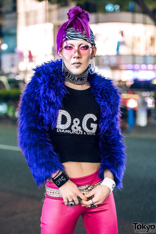 DiceK - designer of the Japanese fashion brand GlamHate - on the street in Harajuku wearing a croppe