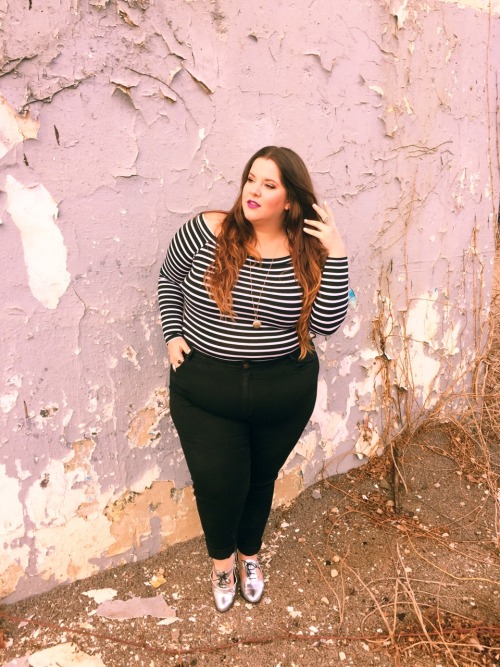 nataliemeansnice: fat girls can, and will, wear stripes. striped ‘bardot’ top - asos cur