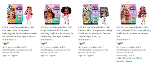 LOL Surprise Tweens dolls: Cherry B.B, Hoops Cutie, Freshest and Fancy Gurl  