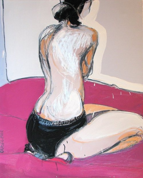 Robert Bubel (Polish, b. 1968, Zarki Nr Częstochowa, Poland) - The Pink Blanket-Nude, 2012  Painting
