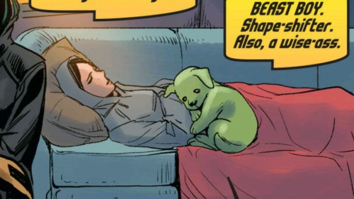 redandalittlelightning:Beast Boy cuddling an injured Raven