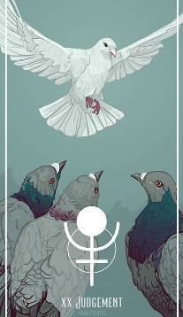 Judgement card in Birds Tarot by Fiona Marchbank