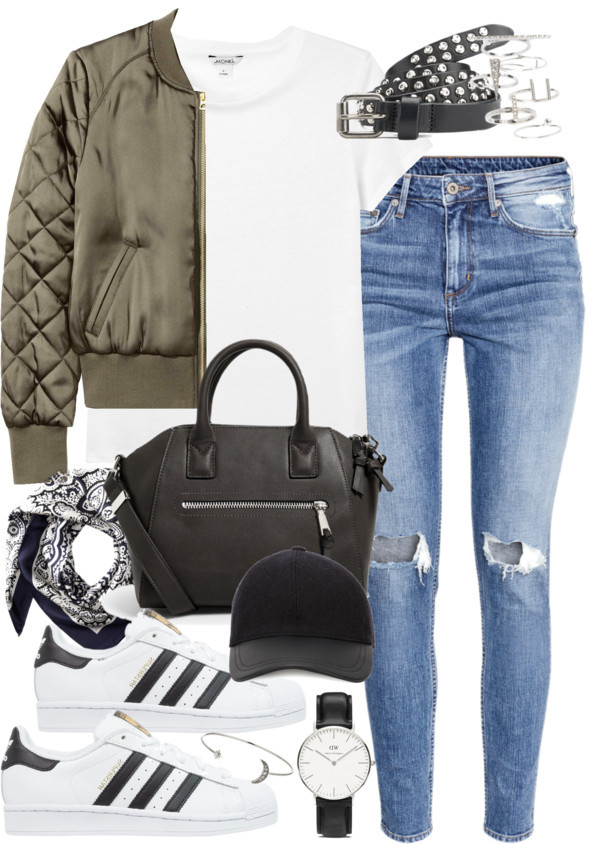 Outfit with Adidas sneakers and a bomber jacket by ferned featuring a white shirt
Monki white shirt, 16 AUD / Brown coat, 56 AUD / H&M high waisted jeans, 61 AUD / Adidas Originals flat shoes, 135 AUD / MANGO tote handbag, 50 AUD / Daniel Wellington...