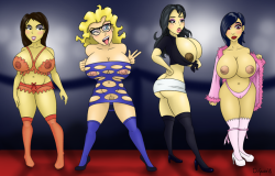 Red Carpet Photo Op - CommissionThese girls are ready for the big premier! :D From left to right their names are Sabrina, Tina, Bunnie, and Emily. All are original characters created by the commissioner.Check out my Patreon for a variant background on