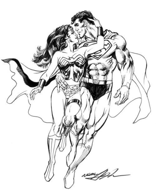 Superman and Wonder Woman by Neal Adams. May God bless his soul and he rest in peace. #superman #won