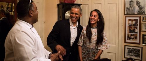 knowledgeequalsblackpower:At the Obamas’ first dinner in Cuba Sunday night, the president had a very