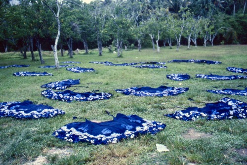 Freshly dyed Batik Drying, Penang, 1978.
