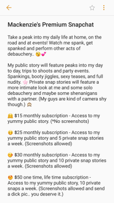 spankingmackenzie:*All subscribers are free to chat with me. Keep it respectful, no screenshots and no dick pics.. that’s extra.   If I tell you once to stop something, don’t make me tell you again. 💥🖑 Please contact me via message or email