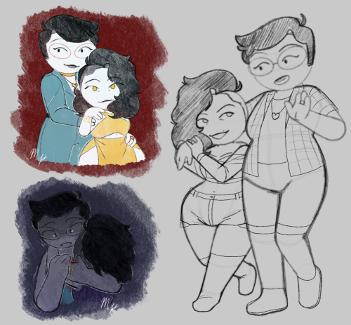 Sketch dump of Jane and Sora (I might come back to finish that full body sketch on the right sometim