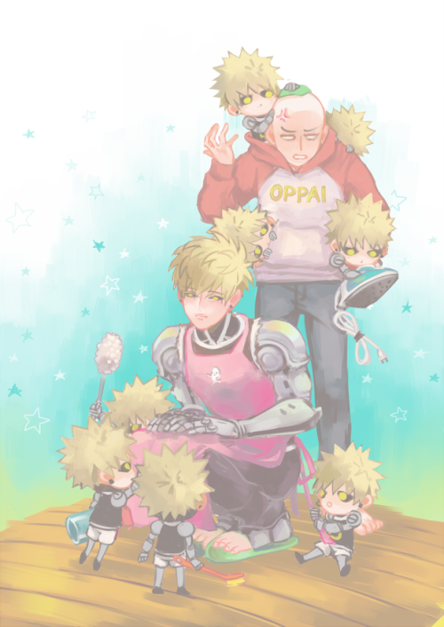 bone-kun:☆ star boys★ Companion piece to this. I wanted to draw Genos being sweet with the bots. The