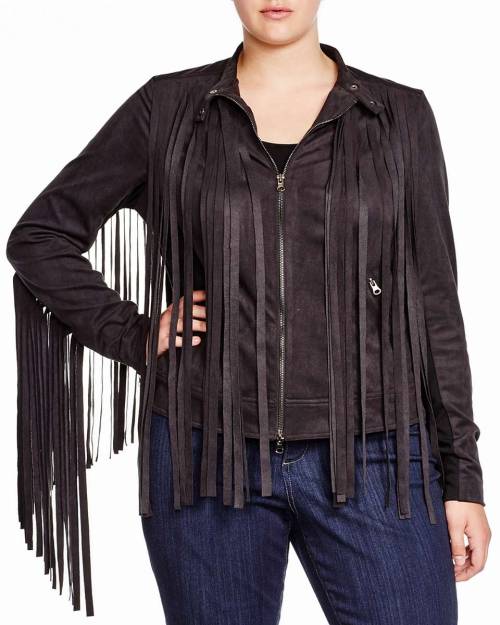 Mynt 1792 Plus Faux Suede Fringed Moto Jacket