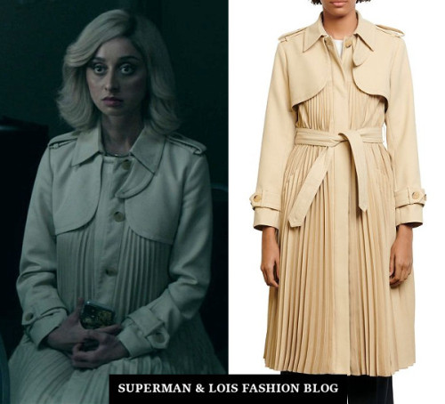  Who: Sofia Hasmik as Chrissy BeppoWhat: Sandro Vino Pleated Trench Coat - $745.00. HERE and HEREWhe