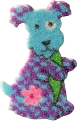 fuzzy sticker of a dog with vibrant blue and purple fur.