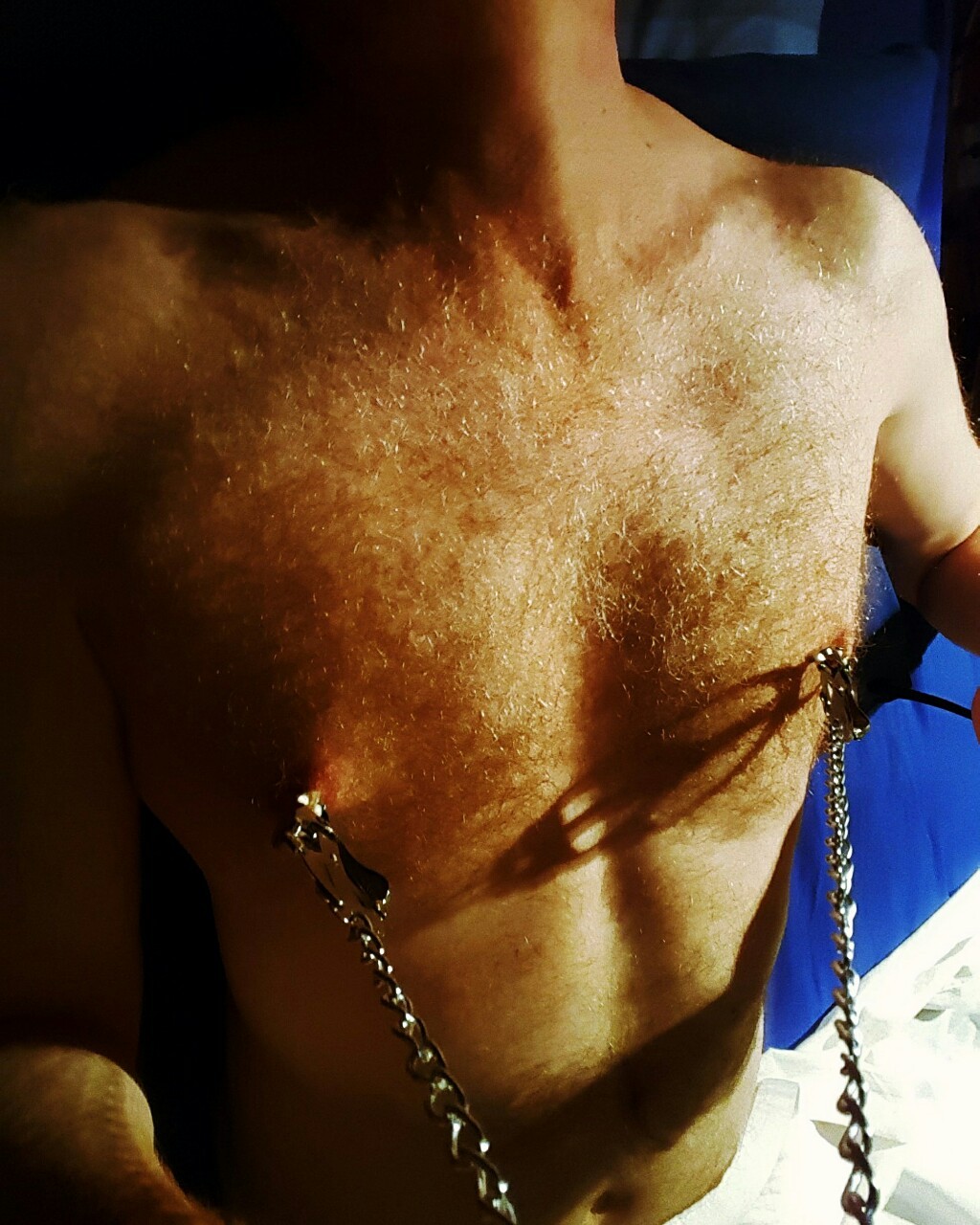 virtualotherme:  In bed, getting pleasure from torturing my nipples.