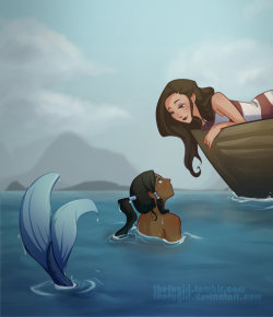 thefxgirl:  Korra Mermaid AU by TheFXGirl  PatreonAs some of you tumblr followers know, I have been dreaming of living on a sailboat.  haha.  So I drew some boat/ocean stuff.  Did this little thing for fun.  Now I gotta get back to work on my commissions!