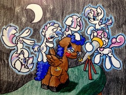 shootingstarsafterdark:  askthenightguards:  nightguardmod:  adurot:  First commission piece for http://askthenightguards.tumblr.com/ is done. Wanted a bunch of Shooting Star Ponies harassing Skye Gazer. I suppose someone needed to fill in while Star