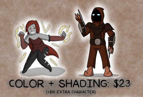 theargoninja:  I’m opening Commissions again. This time with an updated chart. PRICESSketches: บ (+ŭ Per Extra Character)Lineart: ฟ (+7 Per Extra Character)Color: ฤ (+10 Per Extra Character)Color/Shading: ว (+10 Per Extra Character)Backgrounds: