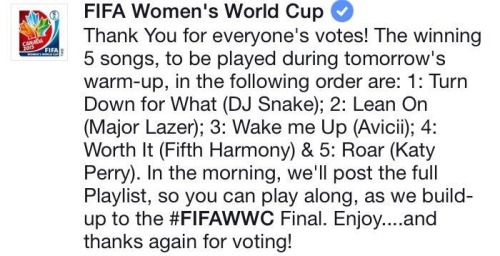 &ldquo;Worth It&rdquo; will play during the warm-up for the @FIFAWWC final!