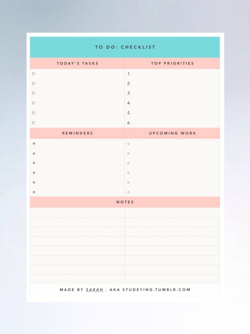 studeying: Sarah’s / @studeying to-do list printables! [ tag me with #studeying! ] I