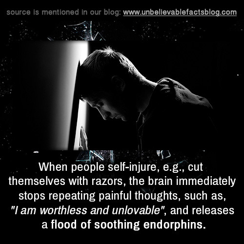 unbelievable-facts:  When people self-injure, e.g., cut themselves with razors, the