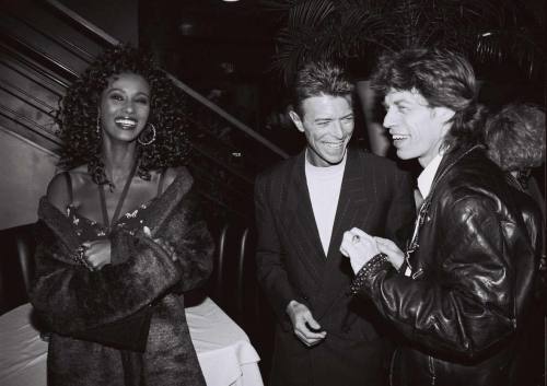 lordebowie:  Iman, David Bowie & Mick Jagger, 1992, by Alex Berliner