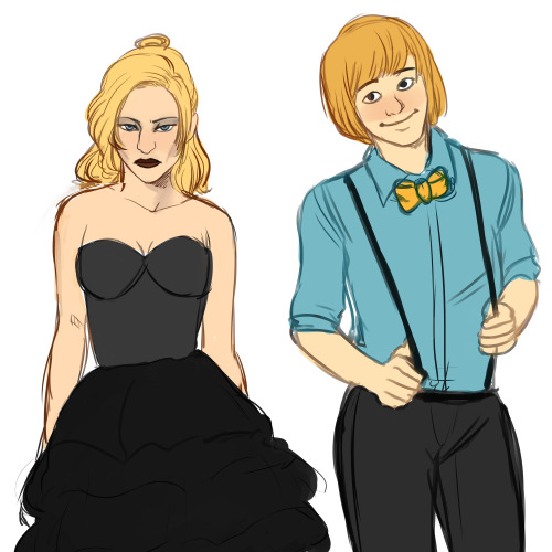 pootles:  im working on a fanfiction that revolves around jean kirschtein having a very unfortunate prom experience when marco agrees to go with dazz out of pity so i drew all these kids in their shitty ass promcoming outfits