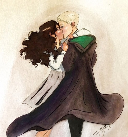 cutefluffydino:Here’s some traditional watercolor Dramione! They still have my heart and soul.(Pleas