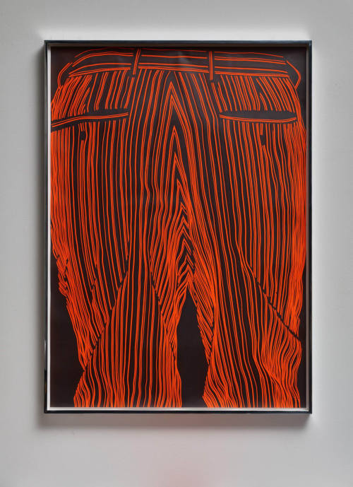 Fiona Banner. Pinstripe Face Bum, 2015.graphite, vinyl, fluorescent paper