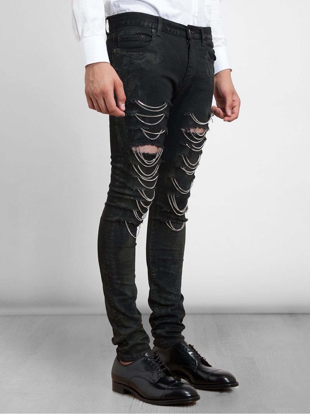 distressed chain jeans