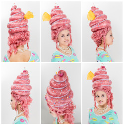 tokicosplay:  Iron Wig 2016 - Round 2 My second entry for the Iron Wig contest! We had to make a pouf updo a  la Marie Antoinette. These hairstyles reminded me of ice-creams and the  pink color of the provided wig really suited this idea. That’s why