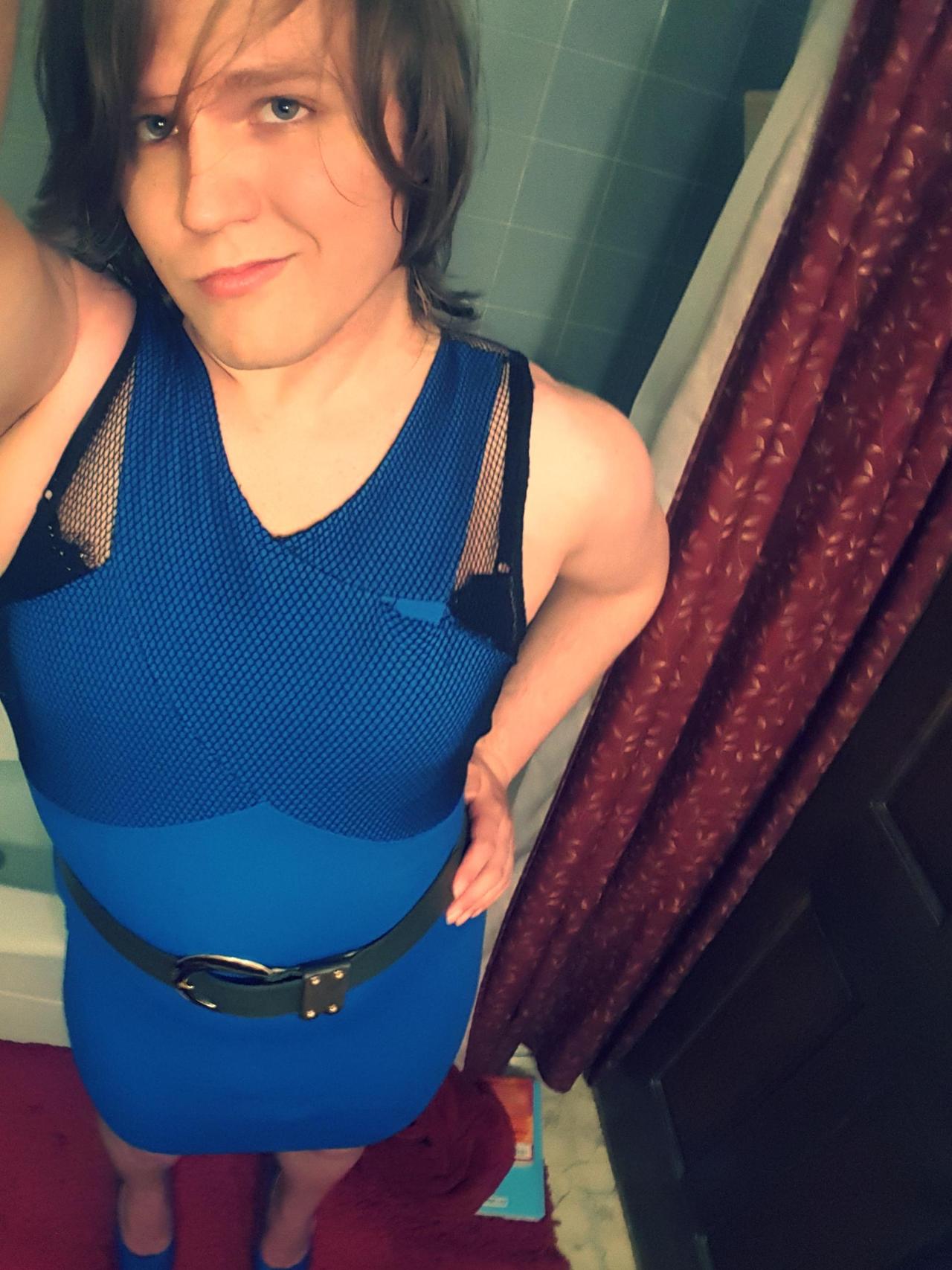 ta6769:  My devil in a blue dress set! Watch as I magically grow a cock out of my