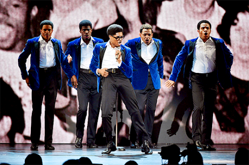 The cast of Ain’t Too Proud - The Life and Times of the Temptations performs onstage during th