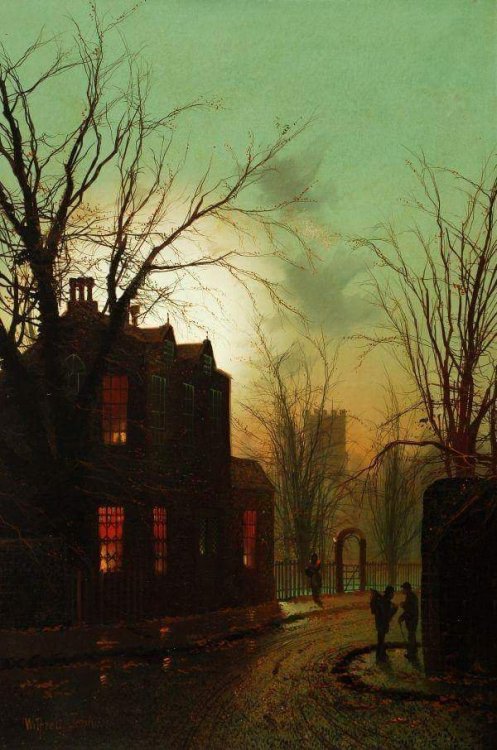 Street Scene at Twilight by Wilfred Bosworth Jenkins (UK, 1857-1936). Private Collection.