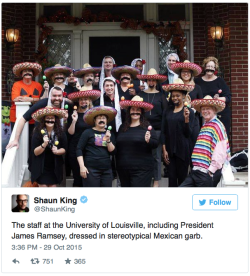 micdotcom:  Somehow, several administrators (including the school’s president) at the University of Louisville thought those costumes would be a good idea. Latino students account for 3.6% of the school’s total undergraduate students. Is this how