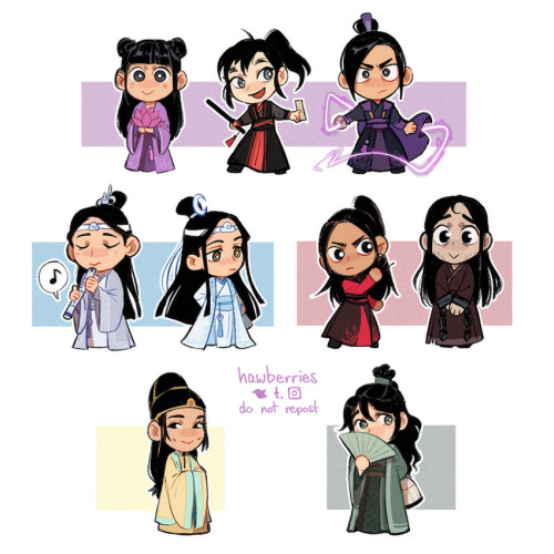hawberries:lil beans![image is a collection of chibi characters from mo dao zu shi: jiang yanli smil