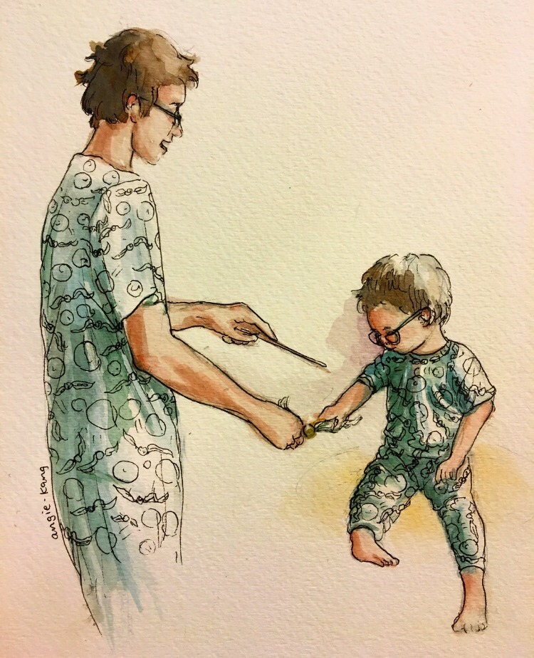 angie-kang:  James n lil baby Harry playing with the snitch (in matching pjs, of