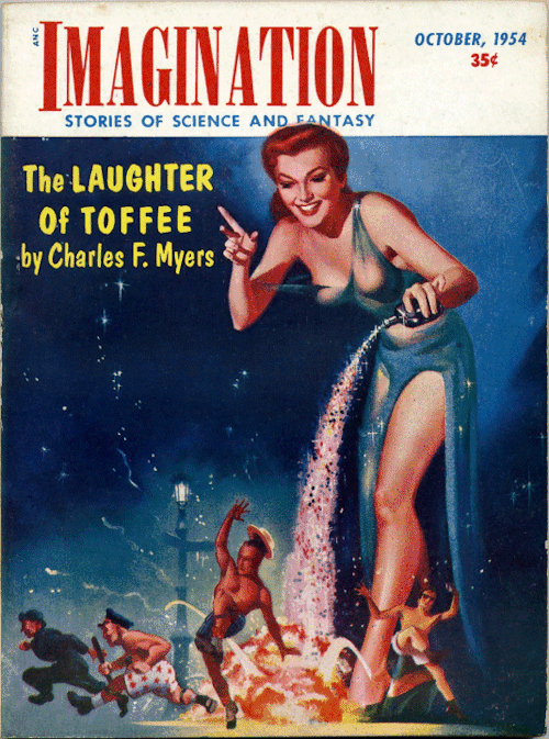 vintagegeekculture: Harold W. McCauley. If you can find them, I strongly recommend the Toffee stories by Charles F. Myers. They’re not, as you might guess, about a giantess terrifying people (Toffee is of normal size). These stories are about a sexy