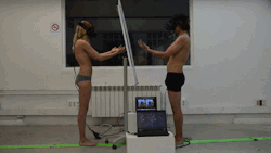 prostheticknowledge:  The Machine To Be Another - Gender Swap Art + tech experiment where particpants view themselves in the body of their opposite sex using a camera mounted Oculus Rift each - video embedded below [features nudity]:   Gender Swap is