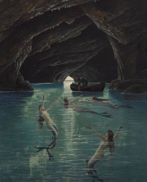 Hermann Corrodi - Fisherman and Mermaid in the Blue Grotto on Capri