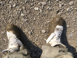 Muddy sneakers are a must, and the diapers are starting to leak badly :)